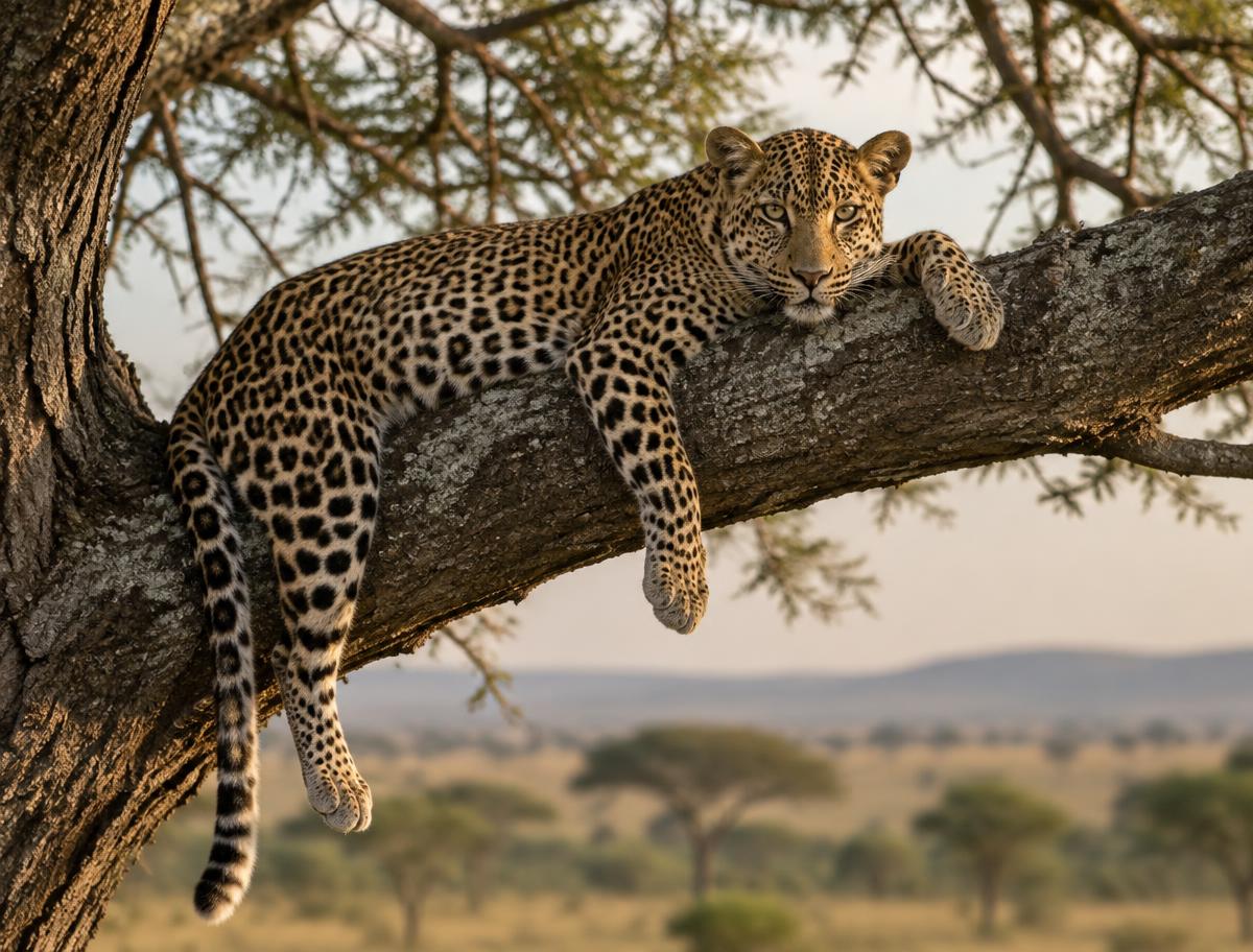 Leopard resting in a Serengeti acacia